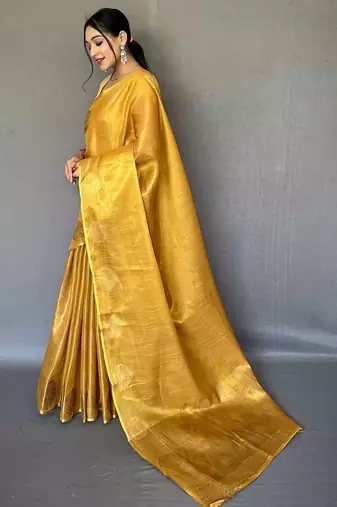 Yellow yellow woven design tissue sarees