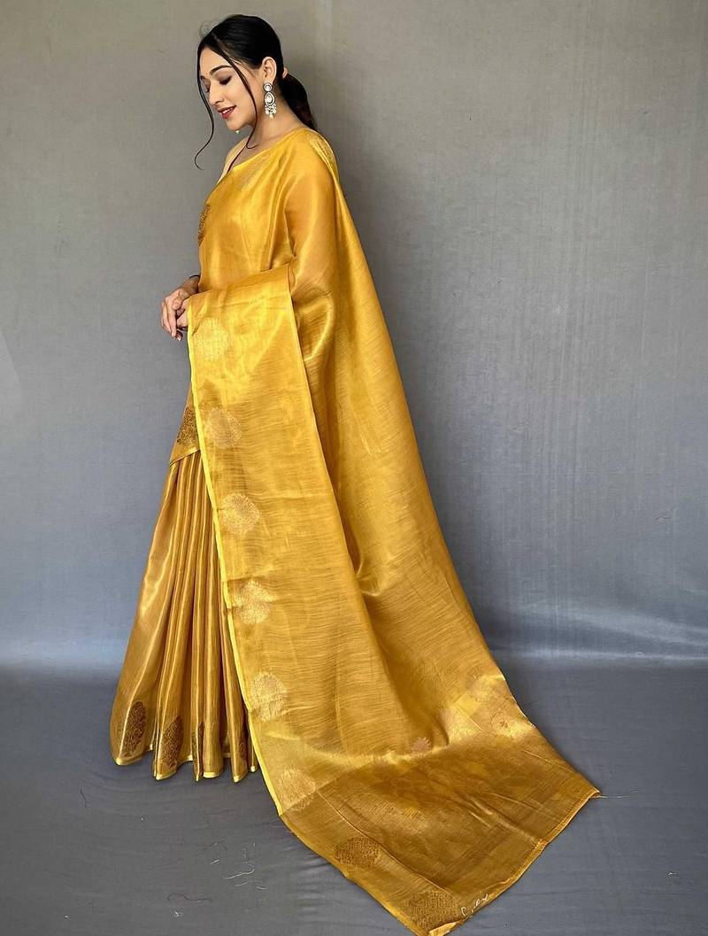 Yellow yellow woven design tissue sarees