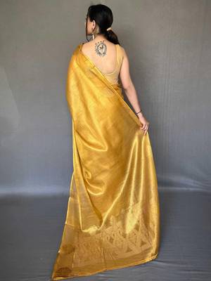 Yellow yellow woven design tissue sarees 2