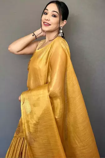 Yellow yellow woven design tissue sarees