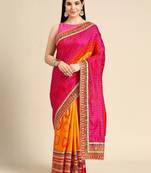 Yellow yellow art silk bandhani sarees