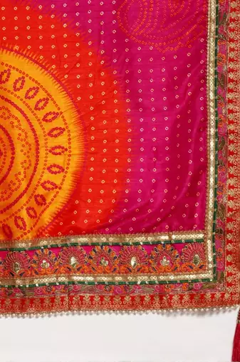 Yellow yellow art silk bandhani sarees