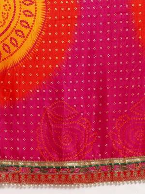 Yellow yellow art silk bandhani sarees 4