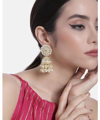 Traditional white kundan & pearl studded jhumki earrings jewelry 1