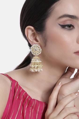 Traditional white kundan & pearl studded jhumki earrings jewelry
