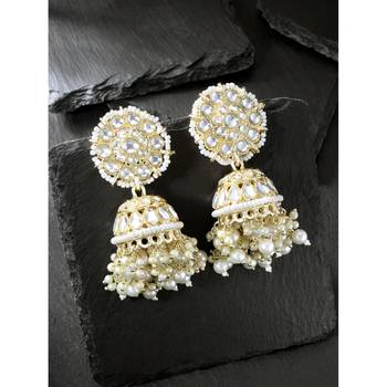 Traditional white kundan & pearl studded jhumki earrings jewelry 2