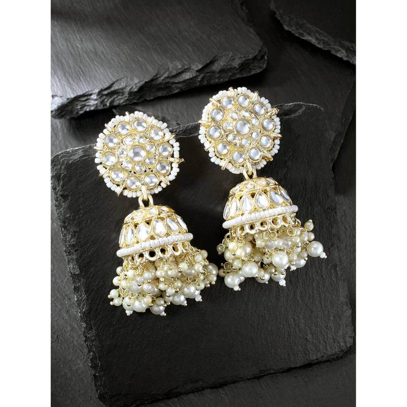 Traditional white kundan & pearl studded jhumki earrings jewelry