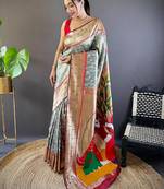 Grey ethnic motifs zari silk blend paithani saree