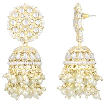 Traditional white kundan & pearl studded jhumki earrings jewelry 3