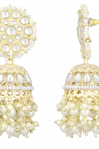 Traditional white kundan & pearl studded jhumki earrings jewelry