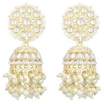 Traditional white kundan & pearl studded jhumki earrings jewelry 5