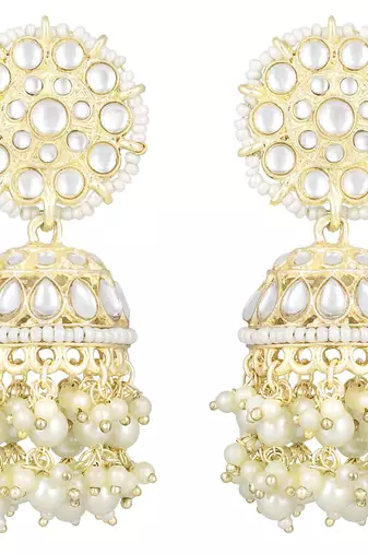 Traditional white kundan & pearl studded jhumki earrings jewelry