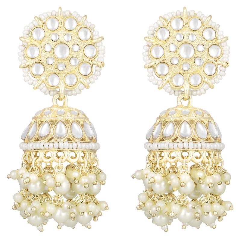 Traditional white kundan & pearl studded jhumki earrings jewelry