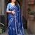 Blue batik printed chanderi saree with blouse piece
