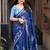 Blue batik printed chanderi saree with blouse piece