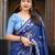 Blue batik printed chanderi saree with blouse piece