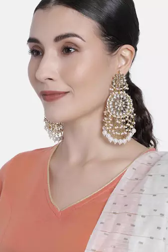 Elegant wear faux kundan studded drop dangle earrings with beaded