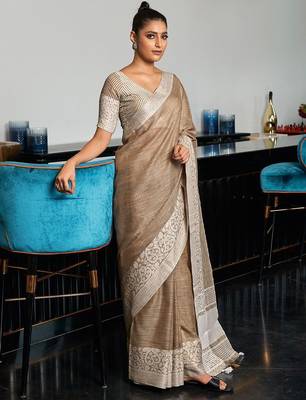 Beige woven design zari saree 1