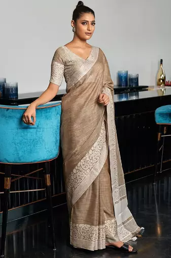 Beige woven design zari saree