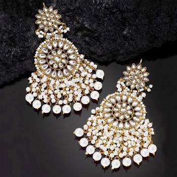 Elegant wear faux kundan studded drop dangle earrings with beaded 2