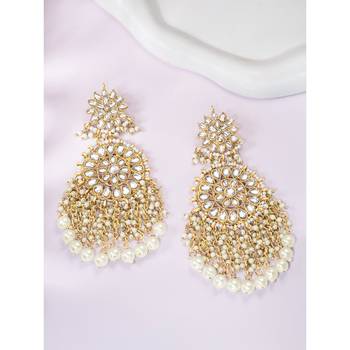Elegant wear faux kundan studded drop dangle earrings with beaded 3