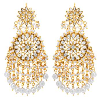Elegant wear faux kundan studded drop dangle earrings with beaded 5