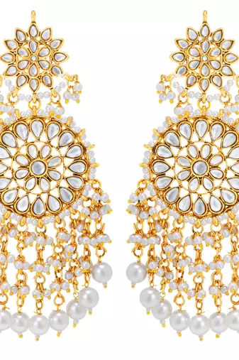 Elegant wear faux kundan studded drop dangle earrings with beaded