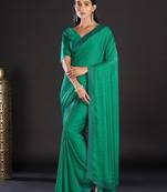Sea green embellished beads and stones satin saree