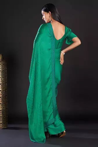 Sea green embellished beads and stones satin saree