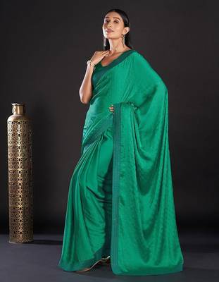 Sea green embellished beads and stones satin saree 4