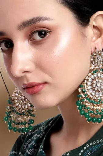 Gold-plated kundan pearl classic drop earrings