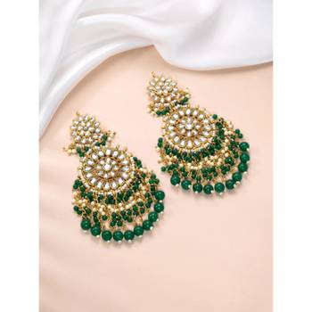 Gold-plated kundan pearl classic drop earrings 2