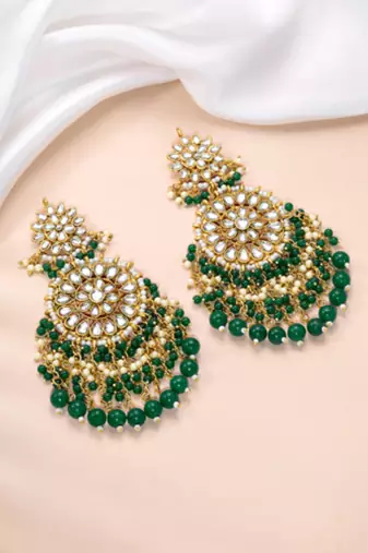 Gold-plated kundan pearl classic drop earrings
