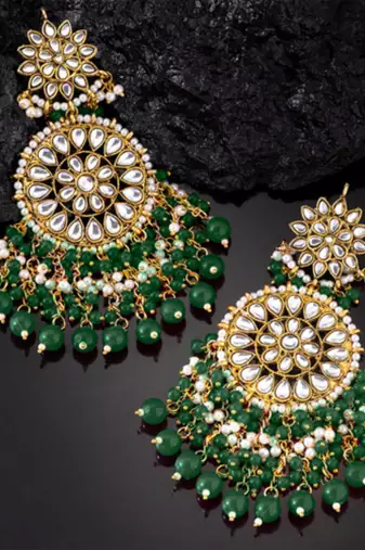 Gold-plated kundan pearl classic drop earrings