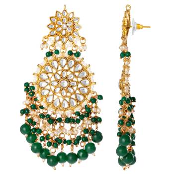 Gold-plated kundan pearl classic drop earrings 5