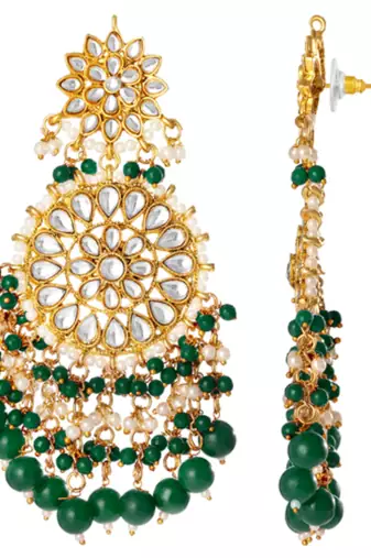 Gold-plated kundan pearl classic drop earrings