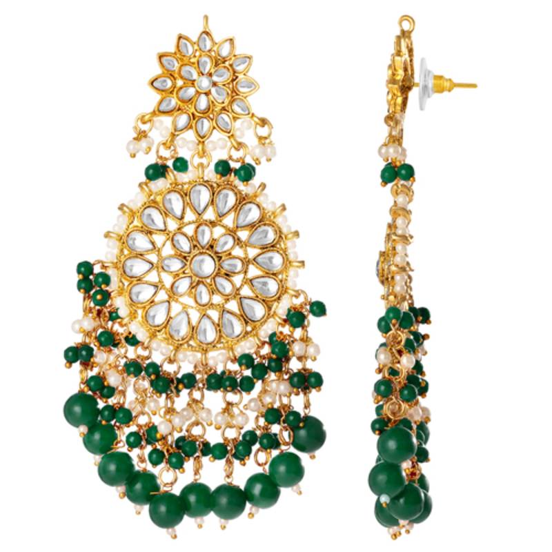 Gold-plated kundan pearl classic drop earrings