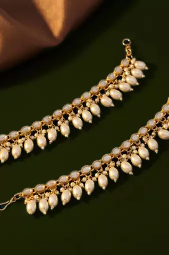 Gold-plated kundan contemporary earrings
