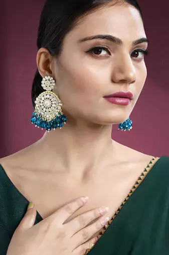 Blue kundan & beads studded dangle earrings ethnic jewelry