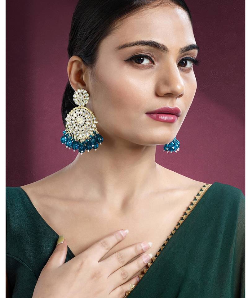 Blue kundan & beads studded dangle earrings ethnic jewelry