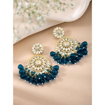 Blue kundan & beads studded dangle earrings ethnic jewelry 2
