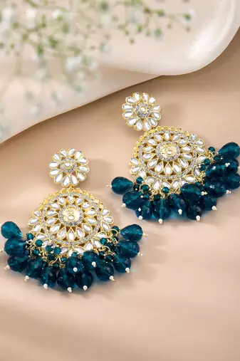 Blue kundan & beads studded dangle earrings ethnic jewelry