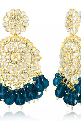 Blue kundan & beads studded dangle earrings ethnic jewelry