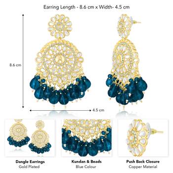 Blue kundan & beads studded dangle earrings ethnic jewelry 4