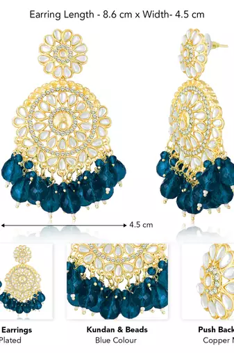 Blue kundan & beads studded dangle earrings ethnic jewelry