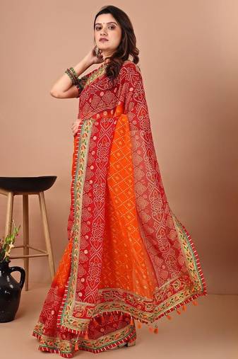 Red bandhani gotta patti georgette saree