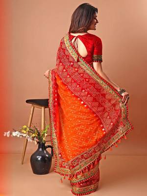 Red bandhani gotta patti georgette saree 2