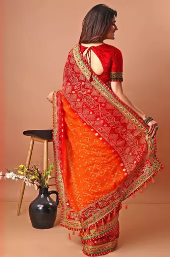 Red bandhani gotta patti georgette saree