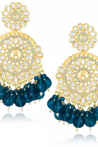 Blue kundan & beads studded dangle earrings ethnic jewelry