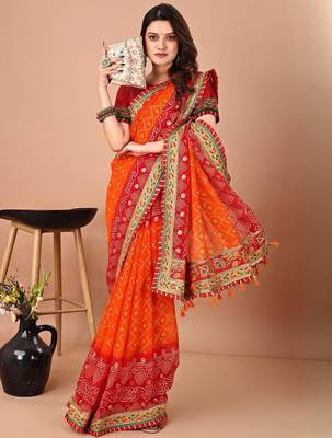 Red bandhani gotta patti georgette saree 3